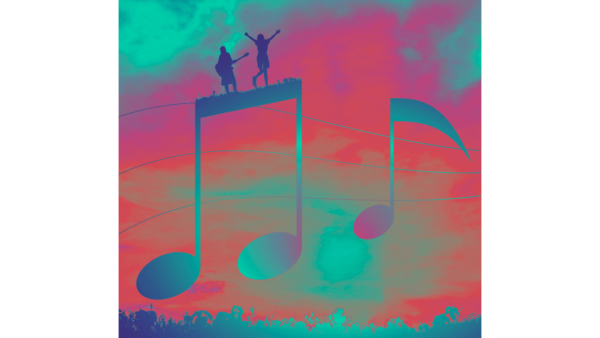 Note de musique pour chanson Gospel avec 2 personnes qui dansent pour la Gloire de Dieu